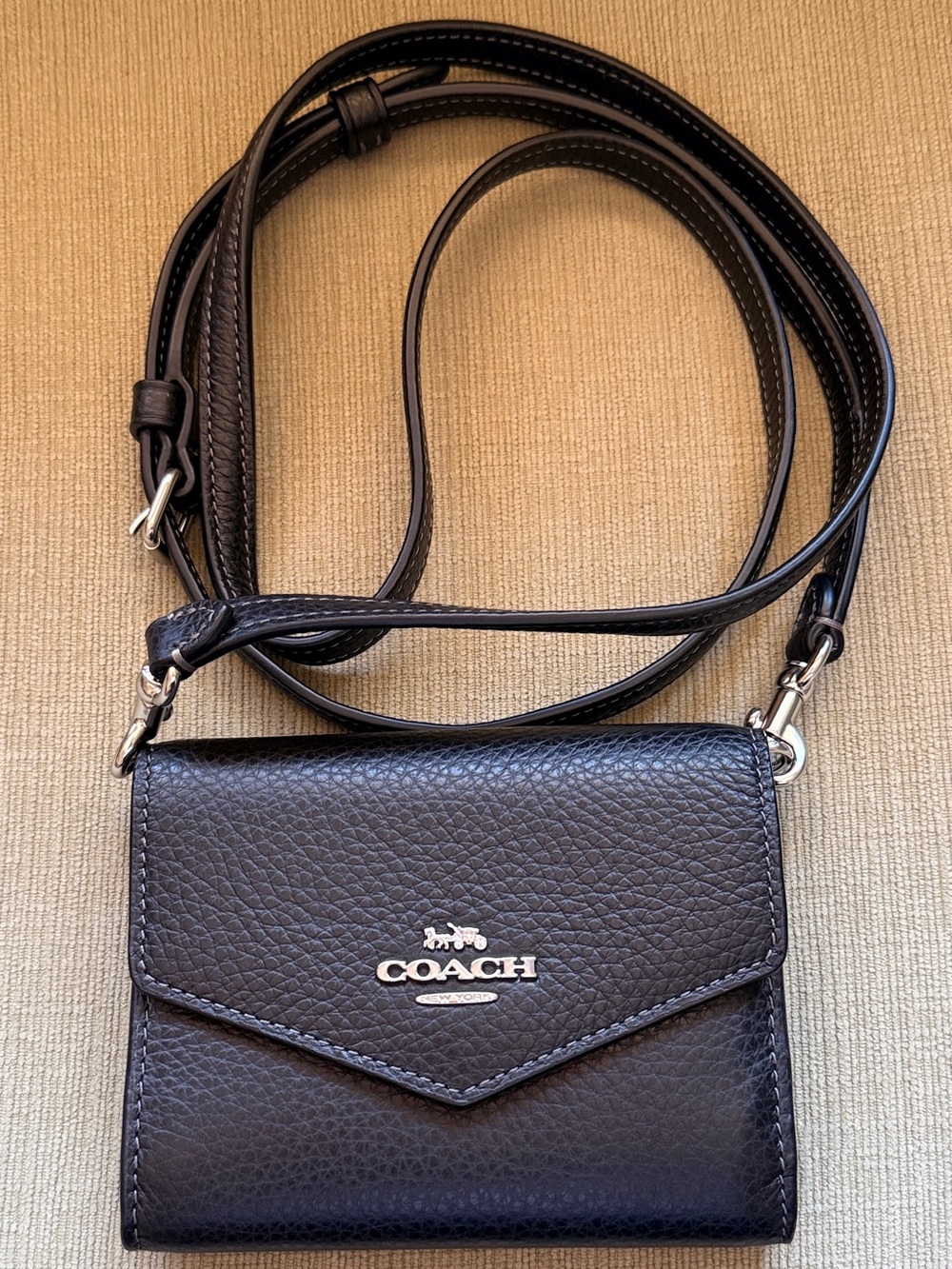 COACH Mini Envelope Wallet with Strap Black/Silver NWT